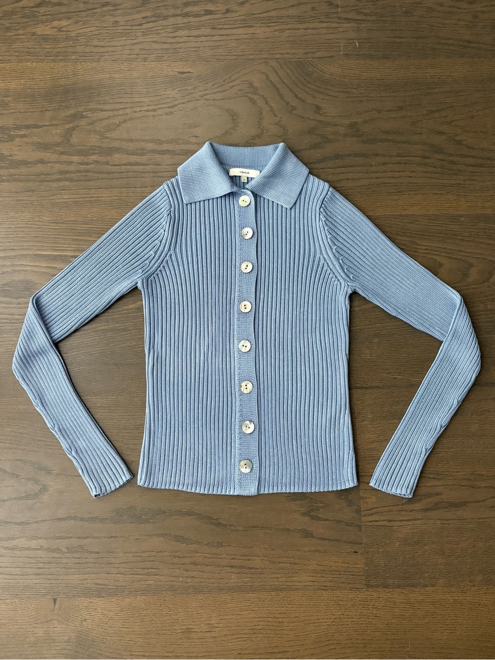 Vince Ribbed Collared Cardigan in Riviera